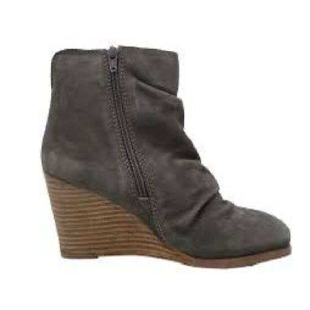 Diba Womens Grey Bailey Suede Leather Wedge Booties Boots Size size 8